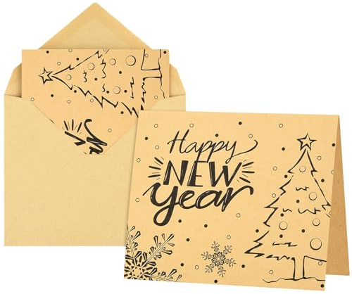 Morcheiong 36 pièces Cartes de vœux Joyeux Noël avec enveloppes et autocollants, cartes de vœux Kraft pour les fêtes vierges à l'intérieur - Style rétro