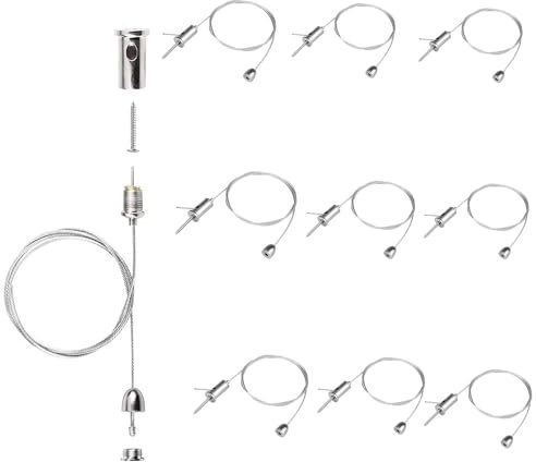 Shirene Cable Acero,10 Piezas Kit de Cables para Colgar,Cuerda de Aalambre,Kit de Suspensión de Luz Ajustable,Soporte de Lámpara de Cuerda de Alambre,Cable Colgar Fotos Ajustable