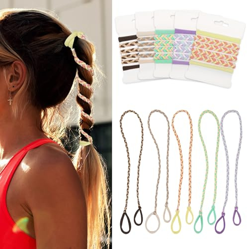 5 Pcs Spiral Hair Ties for Women & Girls, Hair Ties for Longhair, Elastic Braided Ponytail Holder, Effortless Styling for Gym, Running, Cycling, Surfing, Sports