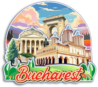 Quwsne Magnete da frigorifero Bucarest Romania magnete da frigorifero souvenir di viaggio città regali turistici 3D classici punti di riferimento artigianali fatti a mano decorazione della casa -3984