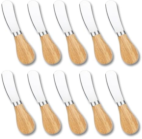 Pqahffowr 10 Cuchillos para Untar Queso, Mini Cuchillo para Untar Mantequilla con De Madera, Juego De Cuchillos para Queso De Acero Inoxidable