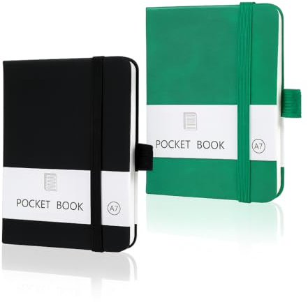 pawpoem 2 Pezzi Libreta Pequeña De Bolsillo, Mini Quaderno Piccolo da 200 Pagine, Copertina in Pelle con Chiusura Elastico, Bloc Notes Portatile Perfetto come Diario, Uso Scolastico e Ufficio