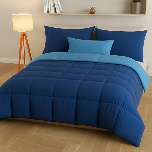 Masters House Biancheria per la Casa Trapunta Piumone Invernale, Matrimoniale Singola Piazza e Mezza, Colore Cipria (Blu-Azzurro, Piazza & Mezza)