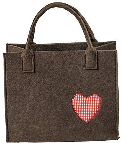 Filztasche 35x20x43cm Einkaufstasche Handtasche Shopper 2-farbig o. Motiv, Farbe:braun m. rotem Herz