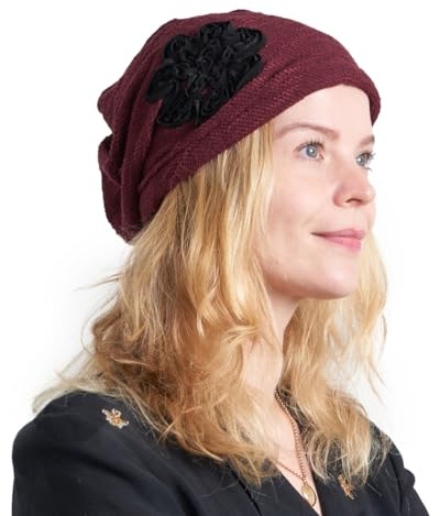 CHARM Damas Desgarbado Boina Watch Gorra Gorros Beanie Todos Temporada Flojo Gorros Beanie Holgado Flor Sombrero Rojo Oscuro