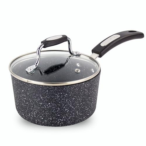 Scoville NEVERSTICK 16cm Saucepan with Lid, Small Non-Stick Saucepan, 1.1L Capacity, Easy to Grip Handle, PFOA Free, Dishwasher Safe, Suitable for All Hobs Including Induction, Aluminium, Black