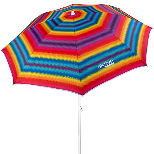 AKTIVE 62217 Parasol de plage, Ø180 cm, avec protection UV filtre 50, mât Ø22-25 mm, sac de transport, parasol de plage pliable, Beach,