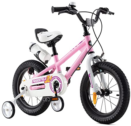 RoyalBaby Freestyle Kinderfahrrad Jungen Mädchen mit Stützräder Fahrrad 12 Zoll Rosa