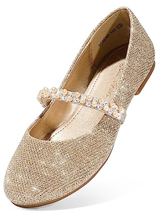 DREAM PAIRS Fashion Girls Mary Jane Dress Shoes Ballerina Flats for Wedding,Party,School,Daily(Toddler/Little Kid/Big Kid),Size 4 Big Kid,Light Gold-N,SERENA-100-KIDS