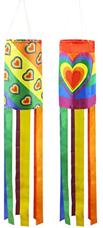 Rainbow Windsock Flag for Pride Holiday Decoration,2 Pcs Colorful Love Heart Outdoor Spring Windsock Hanging Decoration Holiday Wind Socks for Garden Patio Lawn Front Yard Tree Party Decor,100cm
