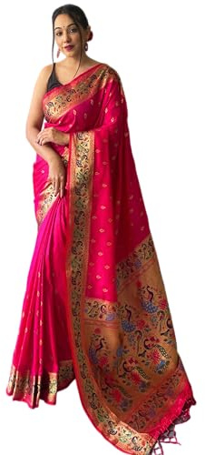 SGF11 Women's Kanjivaram Soft Silk Saree With Blouse Piece 6.3metres (Dark Pink)
