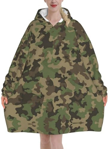 MELPHI Grüner Camouflage-Druck Decke Hoodie geeignet für Valentinstag, Erntedankfest, Weihnachten, Neujahr und andere kalte Jahreszeiten.