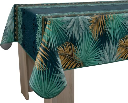 Le Linge de Jules Nappe Anti-Taches Paraiso - Rectangle 150 x 200 cm, Bleu, Vert, Moutarde