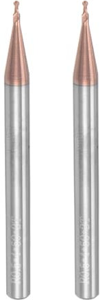 sourcing map 2pcs Ball Nose End Mills CNC Router Bits, 0.5mm (5/256) Radius Solid Carbide TiSin Coated 2 Flutes HRC55 1mm (5/128) Diameter 4mm (5/32) Shank Cutter Milling Tools