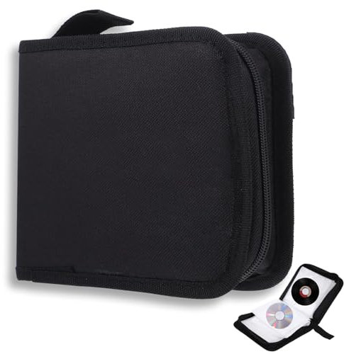 qhklew CD Tasche für 40 Disc, CD DVD Discs Aufbewahrungstasche, mit Reißverschluss Oxford Handtaschen, Mappe zur Aufbewahrung, Platzsparend für Auto und Zuhause (Schwarz)