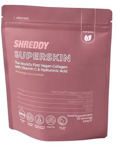 SHREDDY | Vegan Collagen Powder | Drinkable Skincare | 5g Collagen per Serving | Hyaluronic Acid, Zinc & Iodine | 1-Step Skincare Routine | Boosts Skin Health | Peach Iced Tea Flavour