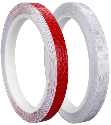Prasacco 2 rouleaux de ruban réfléchissant autocollant, 10 mm x 8 m, autocollants réfléchissants, ruban adhésif réfléchissant imperméable, ruban de signalisation pour la route, vélos, casques, motos