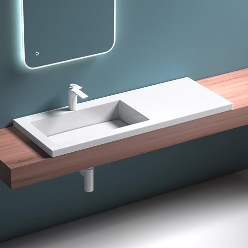 Mai & Mai Waschbecken Einbauwaschbecken Becken links BTH: 120x46x13,5cm Design Waschtisch aus Mineralguss in Weiß Colossum820L
