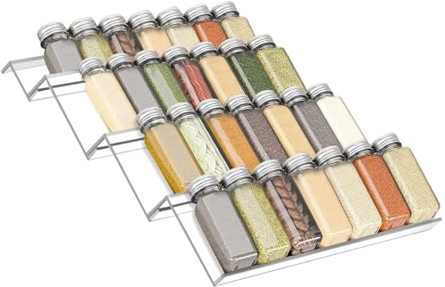 Starward Gewürzregal Schublade, Gewürz Organizer aus Acryl Transparent 33.5cm, Küchen Organizer 4 Etagen, Verstellbar Küchenschubladen Organizer mit Rutschfesten Patches