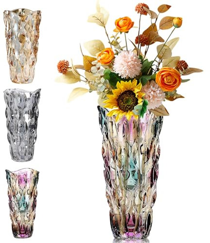 24.5 cm Bodenvase, Böhmische Glasvase, Handgefertigte Blumenarrangements, Hydroponische Pflanzendekorationen für den Tisch zu Hause, Hochzeiten, Einweihungspartys (Bunt)