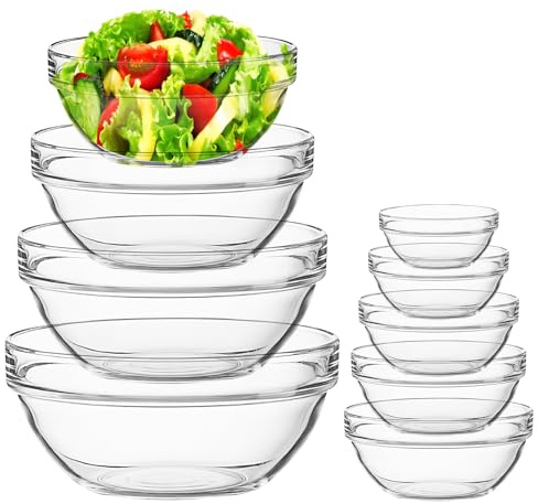 YFNVH Lot de 9 Bols Mélangeurs en Verre, Saladiers Empilables 35 ml à 2,8 L