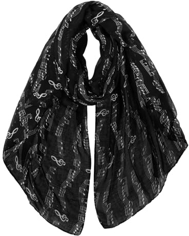 DAMILY Écharpe Légère Pour Femme Mode Motif notes de musique Châle Confortable Étole de Foulard en Coton Echarpe Châle Doux (Notes noir)