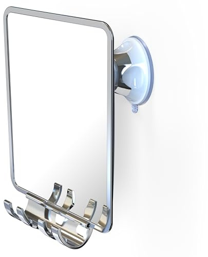 Luxo Shower Mirror, Shower Mirror fogless for Shaving with a Removable Razor Holder - Shaving Mirror for Shower with a Powerful Suction Cup, Shatterproof fogless Mirror for Shower