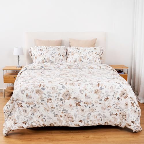 H HANSEL HOME Juego Nórdico 4 Piezas para Cama 180 – 100% Microfibra Suave y Resistente – Funda Nórdica + Sábana Bajera Ajustable + 2 Fundas de Almohada – Color Tierra Floral
