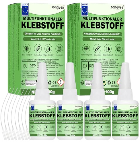 Sekundenkleber Extra Stark,sekundenkleber holz, Superkleber Alleskleber, Sekundenkleber Flüssig Wasserfest, Hitzebeständig (4 Stück)