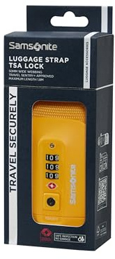 Samsonite TA Revolution – Sangle à Bagages avec Cadenas TSA, Ajustable 50mm, Boucle Clip Robuste, Sangle de Valise Sécurisée pour Voyages, Jaune