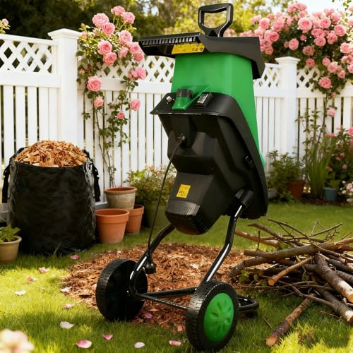 Sushangmao Biotrituratore Elettrico da Giardino da 2400 W, Cippatore per Legno, con 2 Set di Lame in Acciaio al Manganese E Sacco di Raccolta da 50 L, Tritura Rami Fino A 1,57