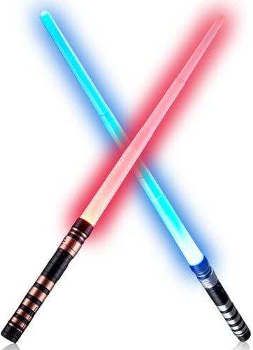2 Pcs Lightsaber, Light Up Sword with 7-Colour Changing & Sound Effects, Telescopic Lightsaber for Adults, LED Light Saber for Cosplay & Party Decor