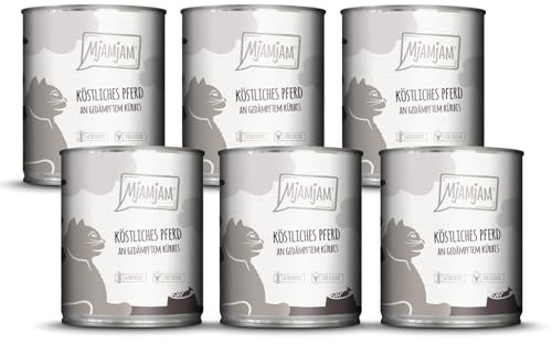 MjAMjAM - cibo umido premium per gatti - delizioso cavallo su zucca al vapore, confezione da 6 (6 x 800 g), senza cereali con carne extra