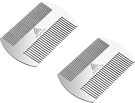 AhfuLife 2 Pcs Peine para Barba y Cabello Hombres, Peine de Acero Inoxidable Plateado Metálico Antiestático, Tamaño Tarjeta Crédito para Cartera Bolsillo