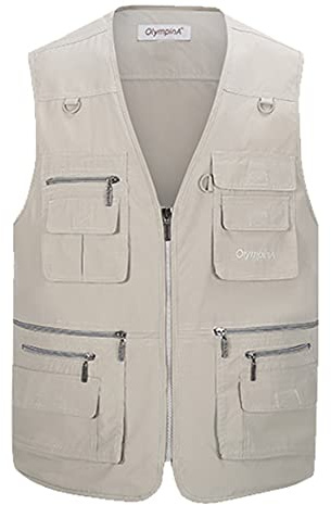 Hwalleum Herr multifunktionell utomhus vardaglig väst, herr sommar lätt väst väst safari flera fickor arbete fiske jakt vandring västar jacka andningsbar snabbtorkande fotografi topp, Ljus khaki, M