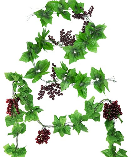 NA Woohome Vigne Artificielle, 2.4 Mètres 10 PCS Faux Raisins De Verdure avec Raisins Artificiels pour Décoration D'intérieur, Décoration de Mariage (Style 1)
