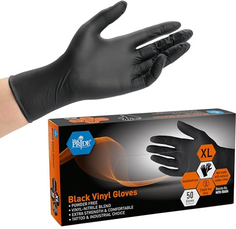 MED PRIDE Black Vinyl Disposable Gloves,Powder & Latex-Free,Large,50-Count