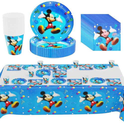 Geburtstag Deko 61 Pcs,Party Deko,Partyzubehör Set,Kindergeburtstag Set,Geschirrset,Partygeschirr Set,Tischtuch,Servietten,Teller,Tassen,für Junge Mädchen Geburtstagsdekoration