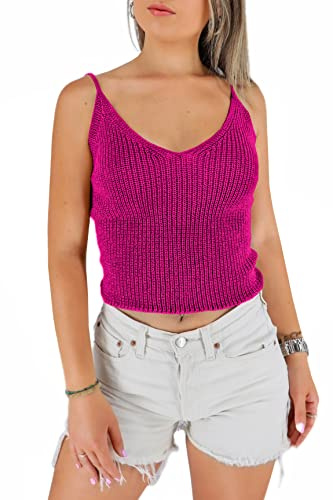 JOPHY & CO. Top Crop in Maglia Donna a Spalla Stretta Scollo V in Cotone Elasticcizato (cod. 1501) (XL, Fucsia)