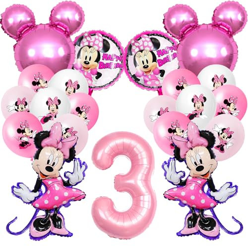 Luftballon 3 Jahr Geburtstag Mädchen,Geburtstagsdeko 3 Jahr Rosa,Riesen Folienballon 3, Ballon 3 Deko zum Geburtstag,Weiß+Rosa Helium Ballons für Dekoration Kindergeburtstag Party
