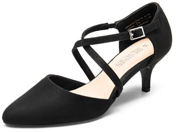 DREAM PAIRS Zapatos de Tacón Baja Clásicos de Punta Afilada Zapatos de Salón con Cordones Cruzada Elegantes Comodos,Size 38,Negro,SDPU2437W-E