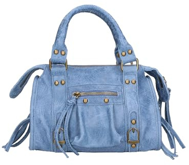 Gave Lux Borsa Donna Vera Pelle Scamosciata 25cm, Prodotto Artigianale Made in Italy, Con Manico, a Spalla o a Tracolla, GLX220609123FBG-BLU_JEANS