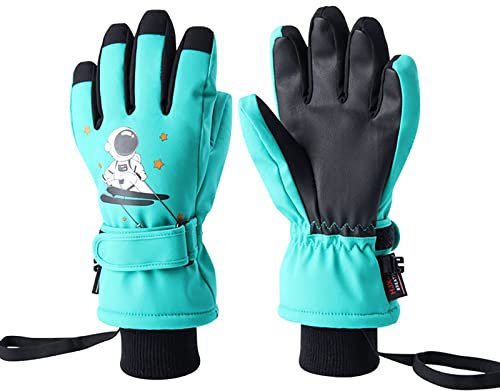 Kinder-Skihandschuhe, wasserdicht, Snowboard-Handschuhe, warme Handschuhe, Uni, für Mädchen und Jungen, kaltes Wetter, Schneehandschuhe, mit Handgelenk-Leine, Winter, Kinder, Schneehandschuhe