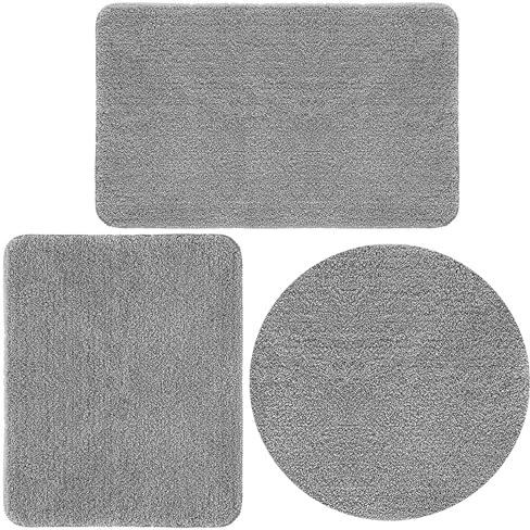 Achiiso Badezimmerteppich Set 3 Teilig,rutschfeste Rund Badezimmerteppich Set, Super Mikrofaser Badematten & Badteppiche,Maschine Bad Teppich,Badvorleger Waschbar(Grau,R80cm+50x60+50x80cm)