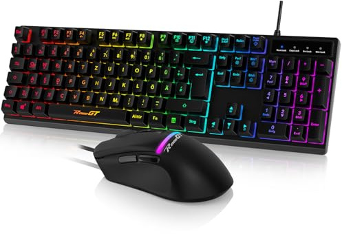 Maus und Tastatur Gaming Büro,RaceGT Tastatur Kabel RGB Beleuchtet LED Hintergrundbeleuchtung Wasserdicht 104 Tasten, Kabel Maus mit 7 Tasten 6400 DPI für PC Gamer Laptop QWERTZ (DE-Layout)