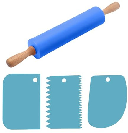 1 mattarello, 3 spatole, mattarello, legno di tonnellata, rotolo di pasta in silicone, utensili da cucina, mattarello blu