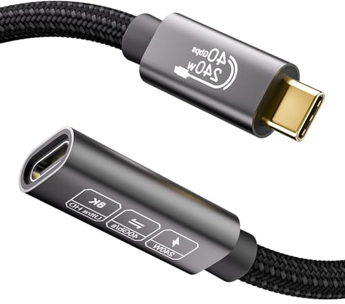EUDOBEL USB 4 Förlängningskabel,Thunderbolt 4 Förlängningskabel,8K@60Hz PD3.1 240W 40Gbit/s USB C Cabel Male to Female Kompatibel med Thunderbolt 3,iPhone 15Pro,Galaxy S24,MacBook,Switch (1m)