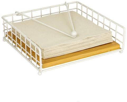 Baroni Home Portatovaglioli in Metallo con Fondo in Legno, Porta Tovaglioli da Tavola Quadrato con Ferma Tovagliolo, Accessori da Cucina Linea Happy 20x20x6,5 cm, Portatovaglioli