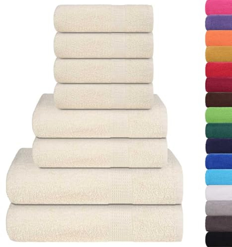 vidaXL Ensemble de Serviettes FROGN 8 pcs crème 360 g/m² 100% Coton, Serviette, Ensemble de Serviettes de Bain, Serviette à Main, Serviette de Bain