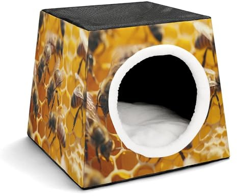Bees Pet Sleeping House Pets Nest Foldable Warm Cave with Pad Bed for Dogs Cats